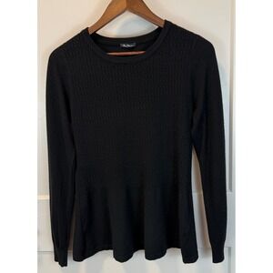 Vila Milano Black Soft Cozy Cable Knit Crew‎ Neck Peplum Sweater Size Medium